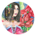 Poinsettia Fairy Small Sticker- Christmas Art