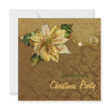 Poinsettia Gold Christmas Invitation invitation