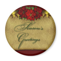 Poinsettia Happy Holidays magnets