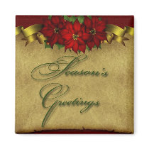 Poinsettia Happy Holidays magnets