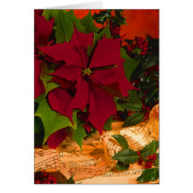 Poinsettia, Holly & Ribbon Greeting Card