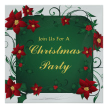 Poinsettia Merry Christmas Party Invitation