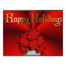 Poinsettia On Red Satin Personalized Invites