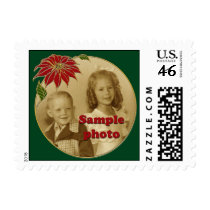 Poinsettia Round Photo Frame postage