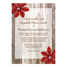 Poinsettia Rustic Barn Wood Wedding Invitations