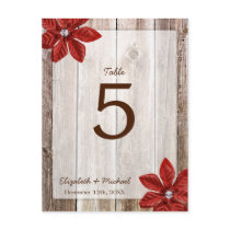 Poinsettia Rustic Barn Wood Wedding Table Number Postcards