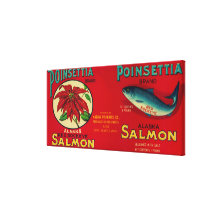 Poinsettia Salmon Can Label Gallery Wrapped Canvas