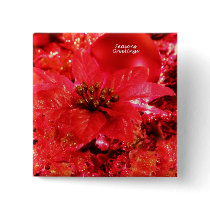 Poinsettia Seasons Greetings Button