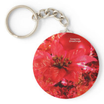Poinsettia Seasons Greetings Keychain
