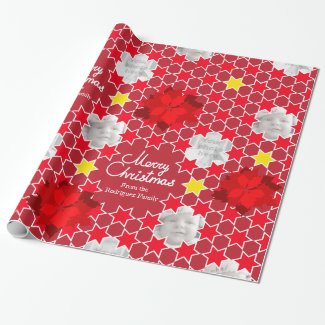 Poinsettia Star red photo gift wrapping paper