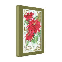 Poinsettia Vintage Christmas Card Canvas Print