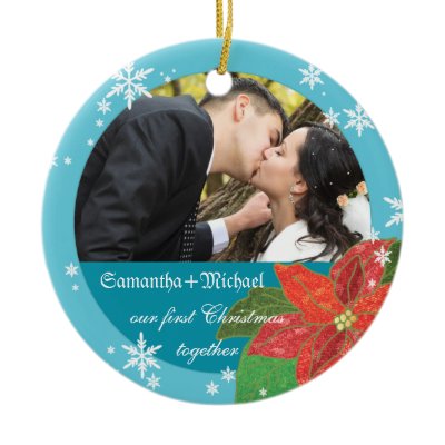 Poinsettia Wedding Couple&#39;s First Christmas Gift Christmas Ornaments