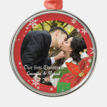 Poinsettia Wedding Couple's First Christmas Gift Christmas Ornaments