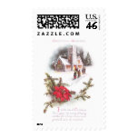 Poinsettias and Country Church Vintage Christmas Stamps