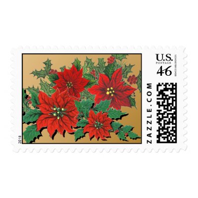 Poinsettias Holiday POSTAGE STAMPS by RanchLady