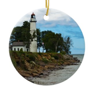 Pointe Aux Barques Lighthouse Double-Sided Ceramic Round Christmas Ornament