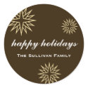 Pointed stars deep brown holiday gift tag sticker