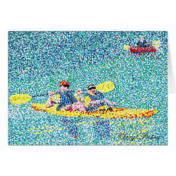 Pointillism kayak scene, by Cheryl Paton card