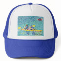 Pointillism kayak scene, by Cheryl Paton hat