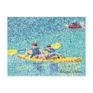 Pointillism kayak scene, by Cheryl Paton postcard