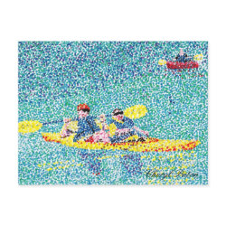 Pointillism kayak scene, by Cheryl Paton postcard
