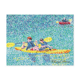 Pointillism kayak scene, by Cheryl Paton postcard