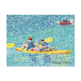 Pointillism kayak scene, by Cheryl Paton postcard