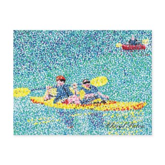 Pointillism kayak scene, by Cheryl Paton, postcard postcard
