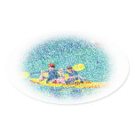 Pointillism Kayak Scene Painting, oval stickers stickers