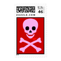 Poison Pink Valentine Skull & Crossbones Hearts Postage Stamp
