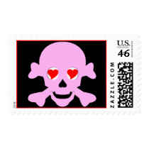 Poison Pink Valentine Skull & Crossbones Hearts Stamp