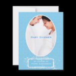 Poka Dots Blue Photo Baby Boy Shower Announcement