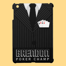 Casino Poker Champ Black and Grey Pinstripe Suite and Tie with Four Aces Custom iPad Mini Case Cover by Su
nny Mars Designs