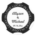 Poker chip lucky in love wedding favor label black sticker