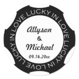 Poker chip lucky in love wedding favor label black sticker