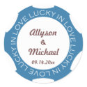 Poker chip lucky in love wedding favor label blue sticker