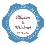Poker chip lucky in love wedding favor label blue round stickers