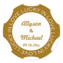 Poker chip lucky in love wedding favor label brown sticker