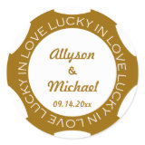 Poker chip lucky in love wedding favor label brown sticker