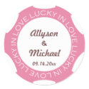 Poker chip lucky in love wedding favor label pink sticker