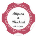 Poker chip lucky in love wedding favor label red sticker