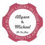 Poker chip lucky in love wedding favor label red round stickers