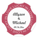 Poker chip lucky in love wedding favor label red round stickers