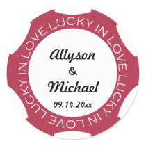Poker chip lucky in love wedding favor label red round stickers