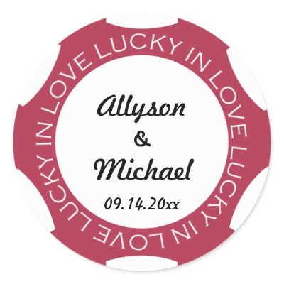 Poker chip lucky in love wedding favor label red round stickers