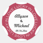 Poker chip lucky in love wedding favor label red round stickers