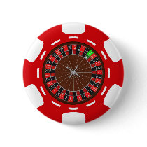 POKER CHIP WITH ROULETTE WHEEL PINBACK BUTTONS