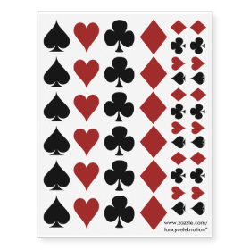 Poker Playing Card Suits, Clovers Spades Hearts... Temporary Tattoos