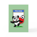This adorable little panda is too cute! He's featured in front of a large flag from Poland and ready to play football and score some goals. This cute design is perfect for football players and soccer fans.