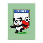 This adorable little panda is too cute! He's featured in front of a large flag from Poland and ready to play football and score some goals. This cute design is perfect for football players and soccer fans.